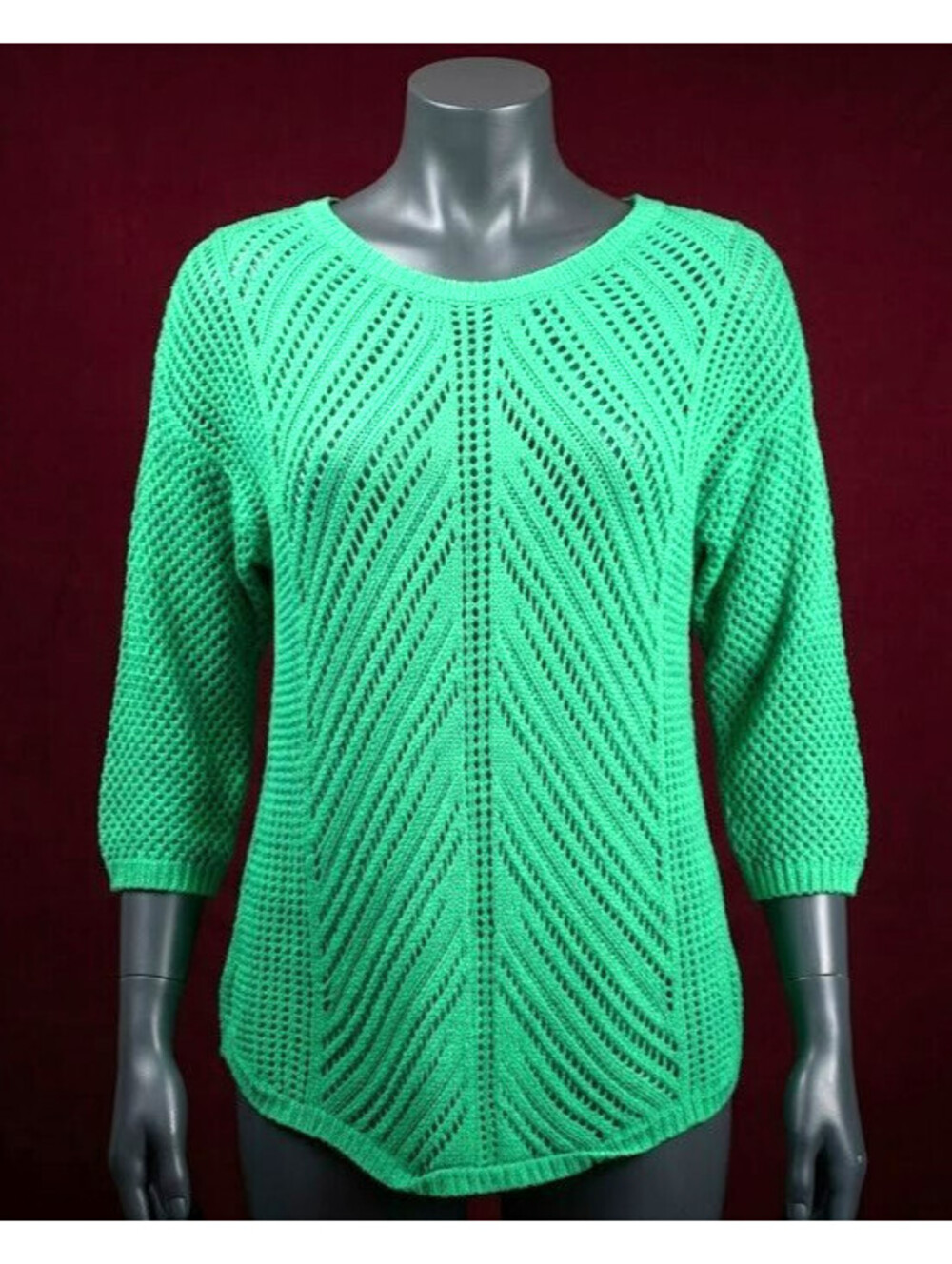 United States Sweaters Green Open Knit Chevron Crochet Pullover Top Size M